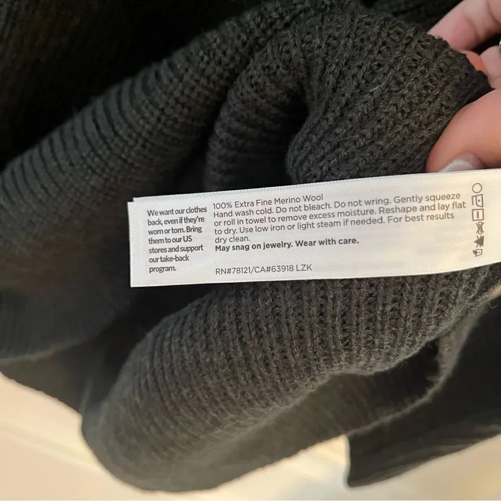 Eileen Fisher Marino Wool Turtleneck Tunic Swearer Dark Gray/Green XS NWT